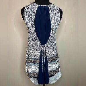 Tank with tie back and mesh insert.